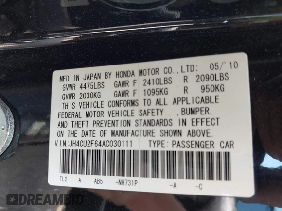 2010 Acura TSX с VIN JH4CU2F64AC030111, выставлен на аукционе IAAI как лот 42231428 с пробегом 171 074 миль миль и . История ставок и продаж доступна на DreamBid. Изображение 9.