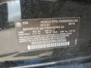 2017 BMW 3 Series 330i xDrive with VIN WBA8D9G52HNU58566, listed as a Copart auction lot 55513105 with Not provided miles and Salvage title. Bid and sale history available at DreamBid. Image 12.