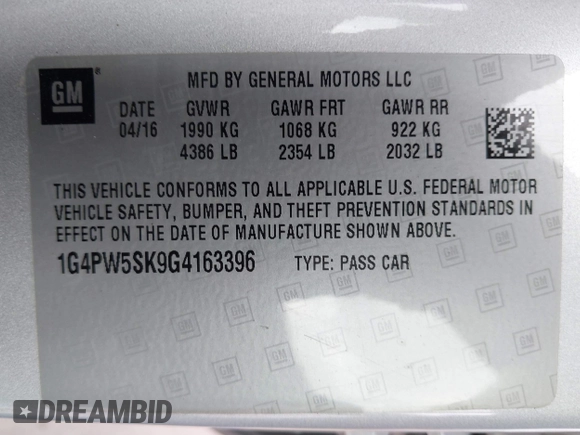 2016 Buick Verano Sport Touring с VIN 1G4PW5SK9G4163396, выставлен на аукционе IAAI как лот 42167321 с пробегом 85 919 миль миль и . История ставок и продаж доступна на DreamBid. Изображение 9.