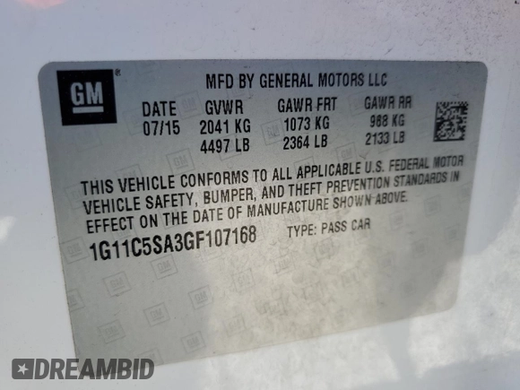 2016 Chevrolet Malibu LT with VIN 1G11C5SA3GF107168, listed as a Copart auction lot 49844025 with 136,846 mi miles and Salvage Title. Bid and sale history available at DreamBid. Image 12.