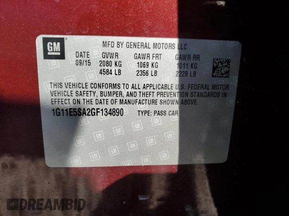 2016 Chevrolet Malibu Limited LTZ with VIN 1G11E5SA2GF134890, listed as a Copart auction lot 66895094 with 176,330 mi miles and Salvage Title. Bid and sale history available at carsss.com. Image 12.