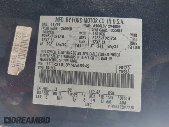 2000 Ford F-150 XL с VIN 1FTRX18L8YNA68942, выставлен на аукционе IAAI как лот 42735805 с пробегом Не указан миль и . История ставок и продаж доступна на DreamBid. Изображение 9.