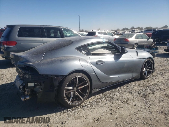 2022 Toyota GR Supra 3.0 with VIN WZ1DB0C01NW048328, listed as a Copart auction lot 75040374 with 0 mi miles and Salvage Title. Bid and sale history available at carsss.com. Image 3.