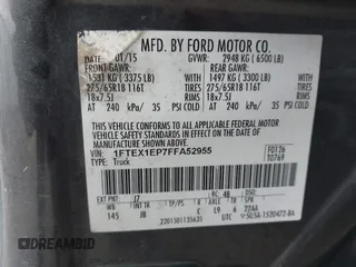 2015 Ford F-150 XLT with VIN 1FTEX1EP7FFA52955, listed as a IAAI auction lot 40799137 with 134,290 mi miles. Bid and sale history available at carsss.com. Image 9.