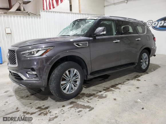 2024 Infiniti QX80 LUXE with VIN JN8AZ2AF4R9765203, listed as a Copart auction lot 53792895 with 43,450 mi miles and Non Repairable. Bid and sale history available at carsss.com. Image 1.