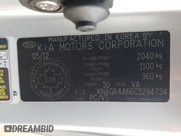 2012 Kia Optima SX z VIN KNAGR4A66C5294734, wystawiony jako Copart lot #55164005 z przebiegiem 286 417 mil mil oraz Szkoda całkowita • Salvage title. Historia ofert i sprzedaży dostępna na DreamBid. Obrazek 12.