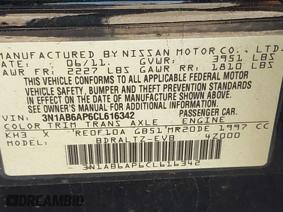 2012 Nissan Sentra SR z VIN 3N1AB6AP6CL616342, wystawiony jako IAAI lot #42408224 z przebiegiem 138 454 mil mil oraz . Historia ofert i sprzedaży dostępna na DreamBid. Obrazek 9.