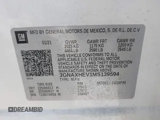 2021 Chevrolet Equinox LS z VIN 3GNAXHEV1MS139594, wystawiony jako IAAI lot #42249614 z przebiegiem 81 414 mil mil oraz . Historia ofert i sprzedaży dostępna na DreamBid. Obrazek 9.