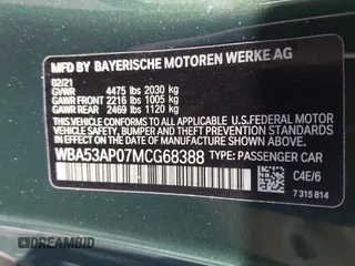 2021 BMW 4 Series 430i with VIN WBA53AP07MCG68388, listed as a IAAI auction lot 42198914 with 14,024 mi miles and . Bid and sale history available at DreamBid. Image 9.