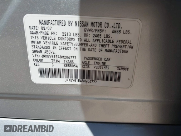 2008 Infiniti G35 Journey с VIN JNKBV61E48M204777, выставлен на аукционе IAAI как лот 42111461 с пробегом 234 500 миль миль и . История ставок и продаж доступна на DreamBid. Изображение 9.