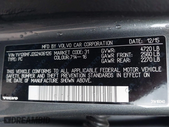 2016 Volvo S60 T5 Drive-E z VIN YV126MFJ2G2406126, wystawiony jako IAAI lot #41967696 z przebiegiem 122 884 mil mil oraz . Historia ofert i sprzedaży dostępna na DreamBid. Obrazek 9.
