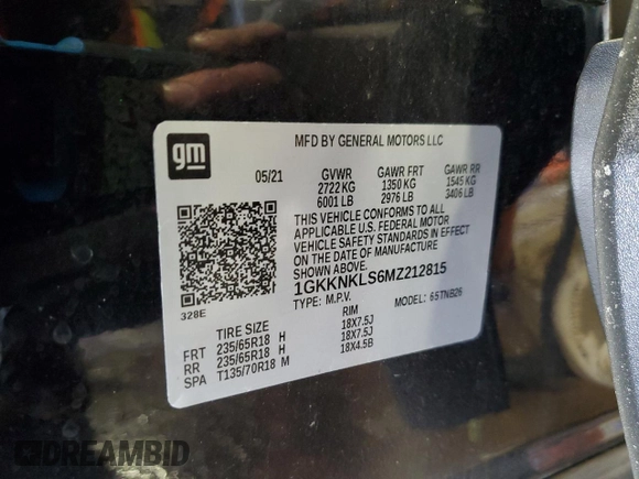2021 GMC Acadia SLE z VIN 1GKKNKLS6MZ212815, wystawiony jako Copart lot #41838775 z przebiegiem 21 821 mil mil oraz Szkoda całkowita • Salvage title. Historia ofert i sprzedaży dostępna na DreamBid. Obrazek 14.