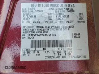 2004 Ford F-150 XLT with VIN 1FTPW14524KC55140, listed as a Copart auction lot 53708165 with 170,692 mi miles and Salvage Title. Bid and sale history available at carsss.com. Image 13.