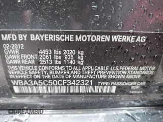 2012 BMW 3 Series 328i with VIN WBA3A5C50CF342321, listed as a IAAI auction lot 41914770 with 185,315 mi miles. Bid and sale history available at carsss.com. Image 9.