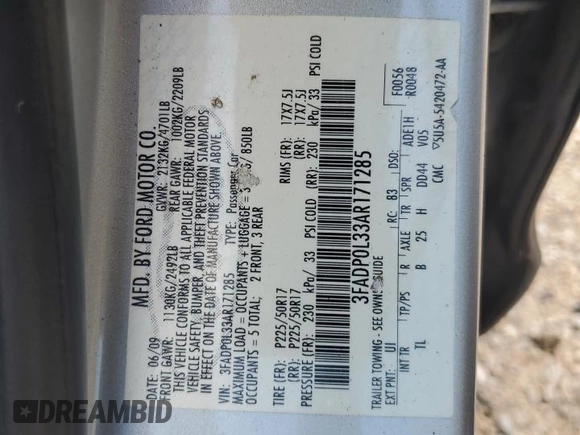 2010 Ford Fusion Hybrid с VIN 3FADP0L33AR171285, выставлен на аукционе Copart как лот 64983995 с пробегом 166 596 миль миль и Чистый • Clean title. История ставок и продаж доступна на DreamBid. Изображение 12.