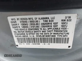 2006 Honda Odyssey EX-L с VIN 5FNRL38746B074680, выставлен на аукционе IAAI как лот 41140462 с пробегом 195 459 миль миль и . История ставок и продаж доступна на DreamBid. Изображение 9.