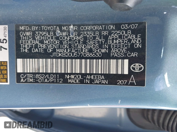2007 Toyota Prius with VIN JTDKB20U577088630, listed as a IAAI auction lot 41445432 with 171,017 mi miles. Bid and sale history available at carsss.com. Image 9.