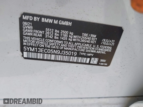 2022 BMW X3 M with VIN 5YM13EC05N9J35019, listed as a IAAI auction lot 42303329 with 44,972 mi miles and . Bid and sale history available at DreamBid. Image 9.