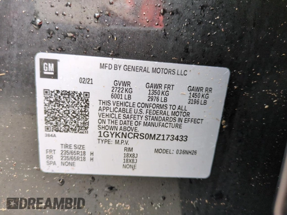2021 Cadillac XT5 FWD Premium Luxury with VIN 1GYKNCRS0MZ173433, listed as a Copart auction lot 82934194 with Not Provided miles and Non Repairable. Bid and sale history available at carsss.com. Image 14.