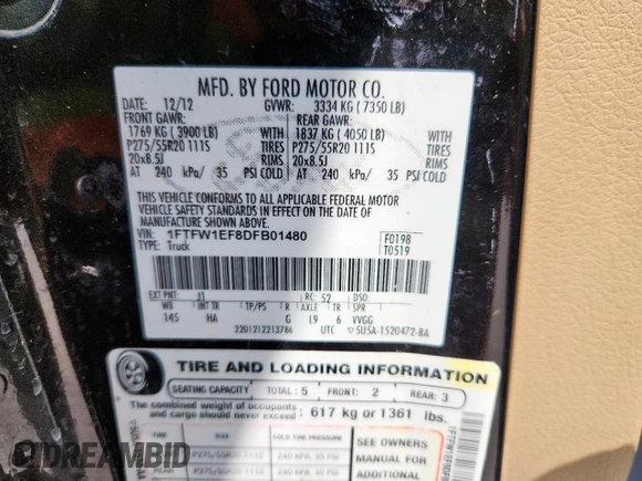 2013 Ford F-150 XL z VIN 1FTFW1EF8DFB01480, wystawiony jako Copart lot #57902035 z przebiegiem 186 699 mil mil oraz Szkoda całkowita • Salvage title. Historia ofert i sprzedaży dostępna na DreamBid. Obrazek 12.
