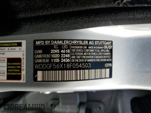 2008 Mercedes-Benz C 350 Sport с VIN WDDGF56X18F054503, выставлен на аукционе Copart как лот 63579305 с пробегом 205 688 миль миль и Списание • Salvage title. История ставок и продаж доступна на DreamBid. Изображение 12.