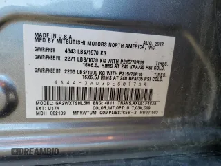 2013 Mitsubishi Outlander Sport ES с VIN 4A4AH3AU3DE601730, выставлен на аукционе Copart как лот 48780015 с пробегом 156 171 миль миль и Списание • Salvage title. История ставок и продаж доступна на DreamBid. Изображение 12.