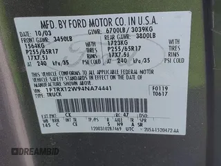 2004 Ford F-150 STX with VIN 1FTRX12W94NA74441, listed as a IAAI auction lot 42040740 with 174,740 mi miles and . Bid and sale history available at carsss.com. Image 9.