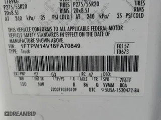 2008 Ford F-150 XLT with VIN 1FTPW14V18FA70849, listed as a Copart auction lot 84237114 with 132,228 mi miles and Salvage Title. Bid and sale history available at carsss.com. Image 13.