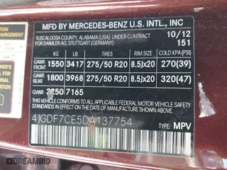 2013 Mercedes-Benz GL-Class GL 450 with VIN 4JGDF7CE5DA137754, listed as a IAAI auction lot 41997877 with 179,036 mi miles. Bid and sale history available at carsss.com. Image 9.