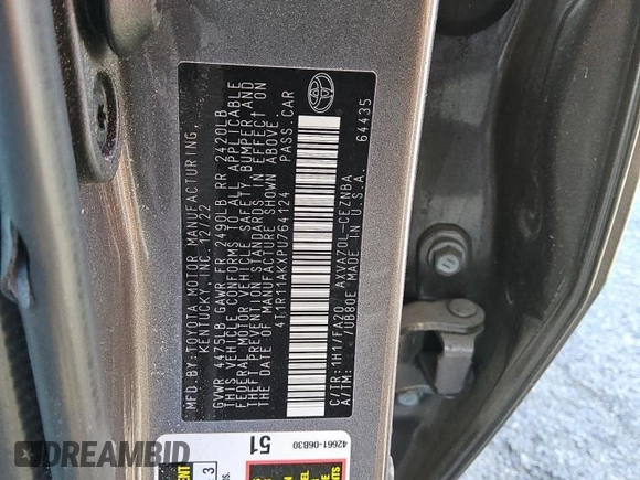 2023 Toyota Camry LE z VIN 4T1R11AKXPU764124, wystawiony jako Copart lot #47268875 z przebiegiem 37 406 mil mil oraz Szkoda całkowita • Salvage title. Historia ofert i sprzedaży dostępna na DreamBid. Obrazek 12.