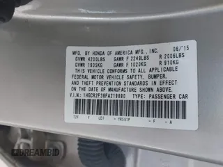 2015 Honda Accord LX with VIN 1HGCR2F36FA219890, listed as a IAAI auction lot 42068423 with Not Provided miles. Bid and sale history available at carsss.com. Image 9.