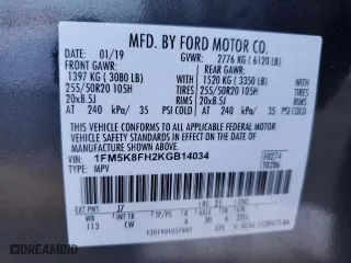 2019 Ford Explorer Limited with VIN 1FM5K8FH2KGB14034, listed as a Copart auction lot 43088304 with 180,482 mi miles. Bid and sale history available at carsss.com. Image 12.