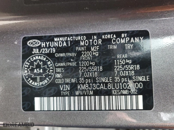 2020 Hyundai Tucson SEL with VIN KM8J3CAL8LU102600, listed as a Copart auction lot 49432715 with 133,406 mi miles and Salvage Title. Bid and sale history available at carsss.com. Image 13.