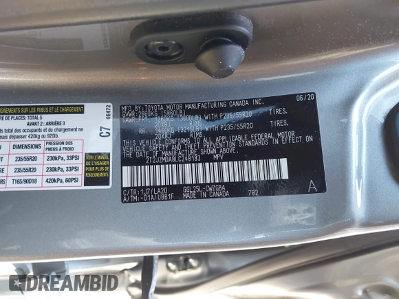 2020 Lexus RX 350 with VIN 2T2JZMDA8LC248183, listed as a IAAI auction lot 41757037 with 42,084 mi miles and . Bid and sale history available at DreamBid. Image 9.