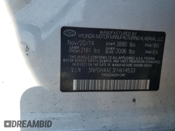2015 Hyundai Elantra SE z VIN 5NPDH4AE3FH614533, wystawiony jako Copart lot #56153145 z przebiegiem 185 667 mil mil oraz Szkody całkowita. Historia ofert i sprzedaży dostępna na DreamBid. Obrazek 12.