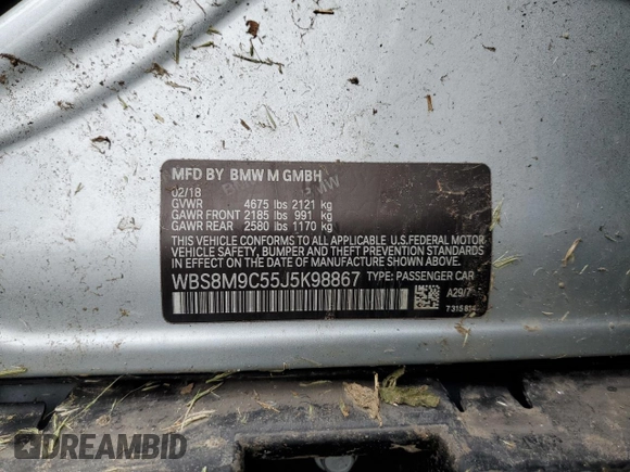 2018 BMW M3 z VIN WBS8M9C55J5K98867, wystawiony jako Copart lot #56819745 z przebiegiem 99 913 mil mil oraz Szkoda całkowita • Salvage title. Historia ofert i sprzedaży dostępna na DreamBid. Obrazek 12.