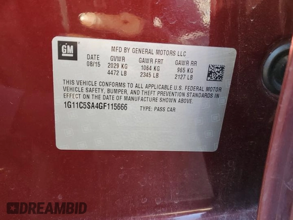 2016 Chevrolet Malibu Limited LT with VIN 1G11C5SA4GF115666, listed as a Copart auction lot 76791454 with 50,490 mi miles and Salvage Title. Bid and sale history available at carsss.com. Image 12.