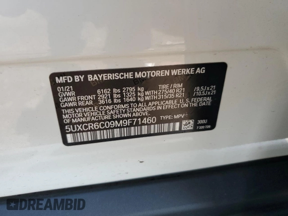 2021 BMW X5 xDrive40i with VIN 5UXCR6C09M9F71460, listed as a Copart auction lot 73531444 with 26,066 mi miles and Salvage title. Bid and sale history available at DreamBid. Image 12.