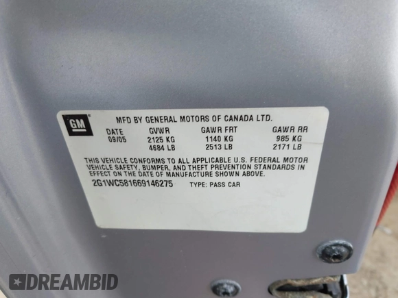 2006 Chevrolet Impala LT 3.9L with VIN 2G1WC581669146275, listed as a IAAI auction lot 41815870 with 127,156 mi miles and . Bid and sale history available at DreamBid. Image 9.