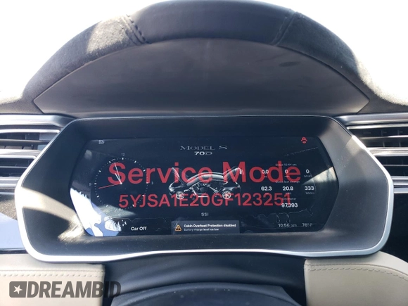 2016 Tesla Model S 90D with VIN 5YJSA1E20GF123251, listed as a Copart auction lot 52791625 with 97,393 mi miles and Salvage Title. Bid and sale history available at DreamBid. Image 9.