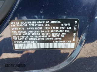 2013 Volkswagen Passat SE with VIN 1VWBP7A37DC065676, listed as a IAAI auction lot 42089057 with 241,371 mi miles. Bid and sale history available at carsss.com. Image 9.
