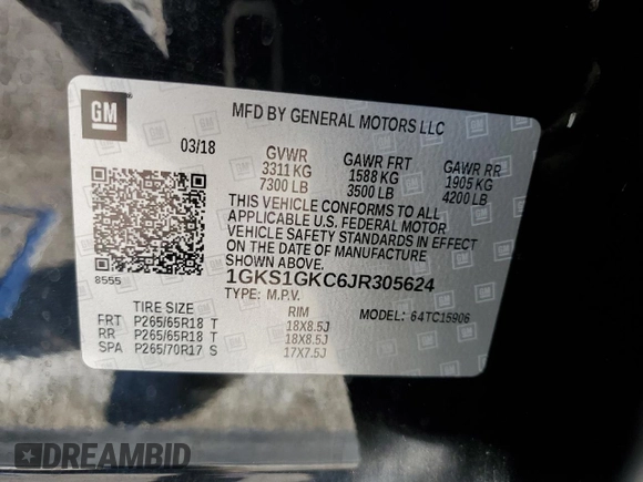 2018 GMC Yukon XL SLT with VIN 1GKS1GKC6JR305624, listed as a Copart auction lot 71157044 with 283,155 mi miles and Salvage Title. Bid and sale history available at carsss.com. Image 14.