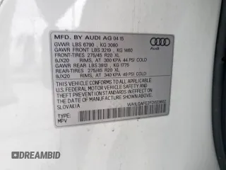 2015 Audi Q7 Premium Plus with VIN WA1LGAFE2FD023602, listed as a Copart auction lot 53737705 with 102,395 mi miles and Salvage Title. Bid and sale history available at DreamBid. Image 13.