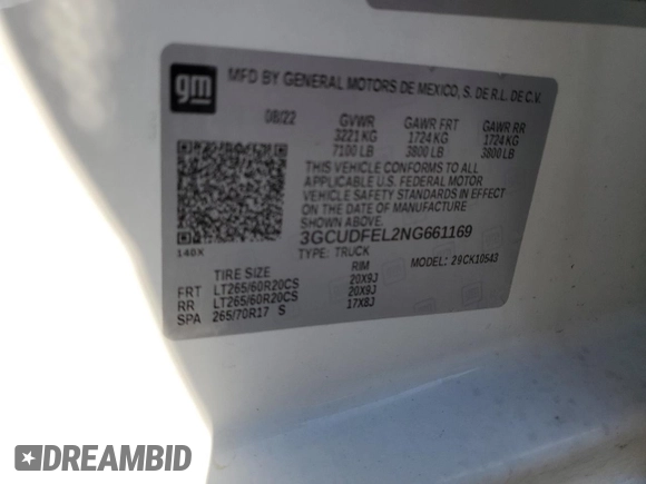 2022 Chevrolet Silverado 1500 LT Trail Boss with VIN 3GCUDFEL2NG661169, listed as a Copart auction lot 73760814 with Not Provided miles and Salvage Title. Bid and sale history available at DreamBid. Image 14.