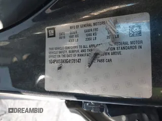2016 Buick Verano Sport Touring with VIN 1G4PW5SK8G4178147, listed as a IAAI auction lot 41850193 with 92,705 mi miles and . Bid and sale history available at DreamBid. Image 9.