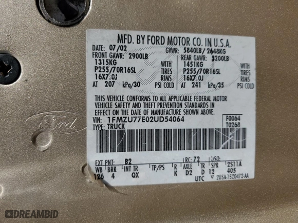 2002 Ford Explorer Sport Trac Value with VIN 1FMZU77E02UD54064, listed as a Copart auction lot 50468315 with 226,983 mi miles and Salvage Title. Bid and sale history available at carsss.com. Image 12.