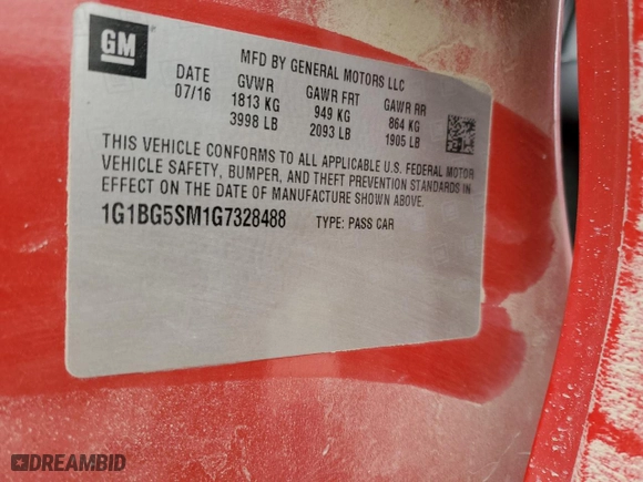2016 Chevrolet Cruze Premier with VIN 1G1BG5SM1G7328488, listed as a Copart auction lot 44449135 with 148,170 mi miles and Salvage Title. Bid and sale history available at carsss.com. Image 14.