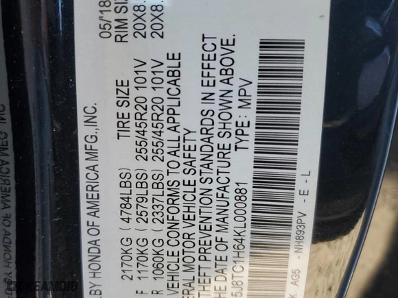 2019 Acura RDX w/A-Spec Pkg with VIN 5J8TC1H64KL000881, listed as a Copart auction lot 49327005 with 155,948 mi miles and Salvage Title. Bid and sale history available at carsss.com. Image 15.