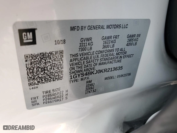 2019 Cadillac Escalade Luxury with VIN 1GYS4BKJ0KR213635, listed as a Copart auction lot 47352095 with 51,453 mi miles and Salvage Title. Bid and sale history available at carsss.com. Image 14.