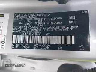 2022 Toyota 4Runner SR5 with VIN JTEMU5JR1N6008575, listed as a IAAI auction lot 41158760 with Not provided miles and . Bid and sale history available at DreamBid. Image 9.